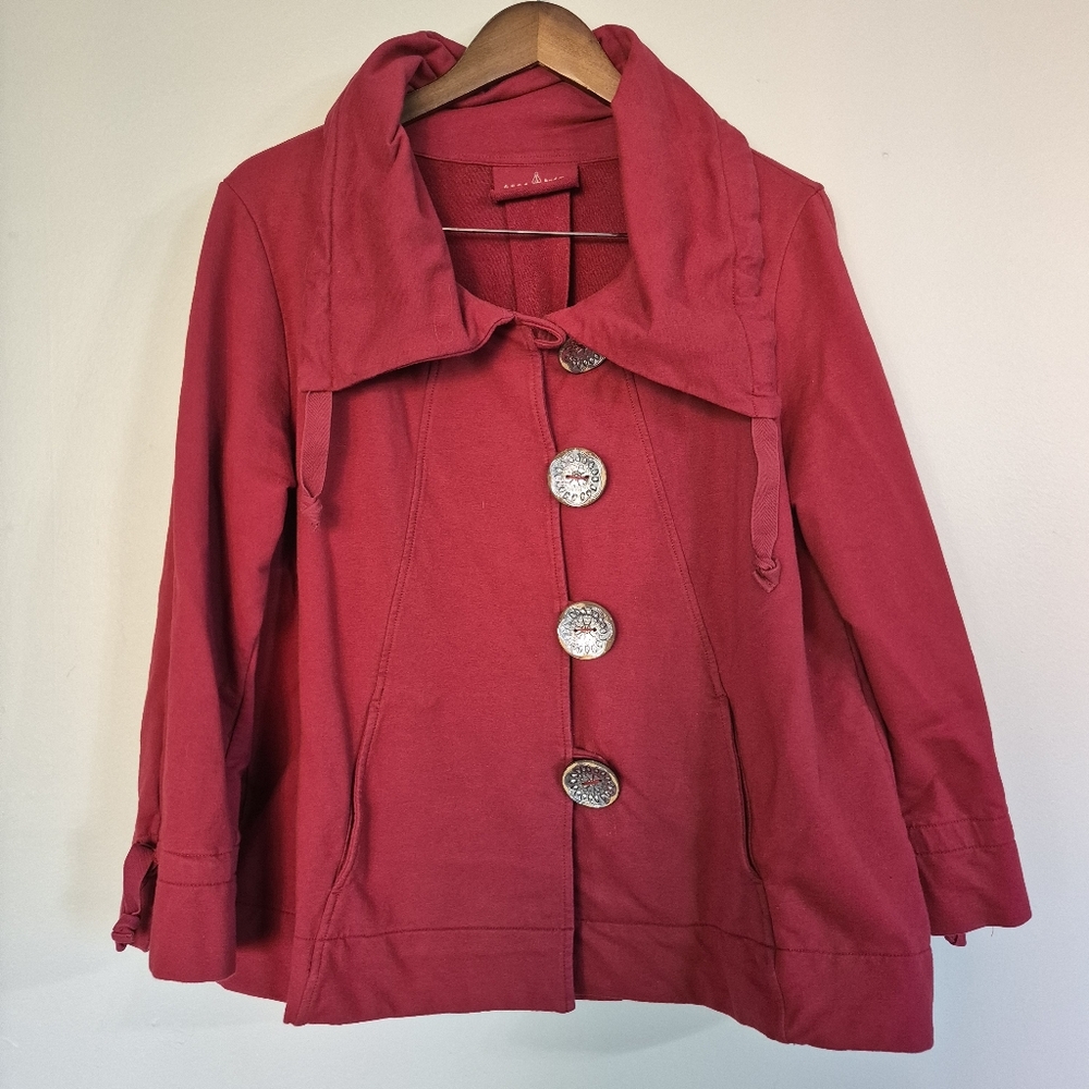 Neon Buddha Cotton Large Button Sweater A Line Red XL